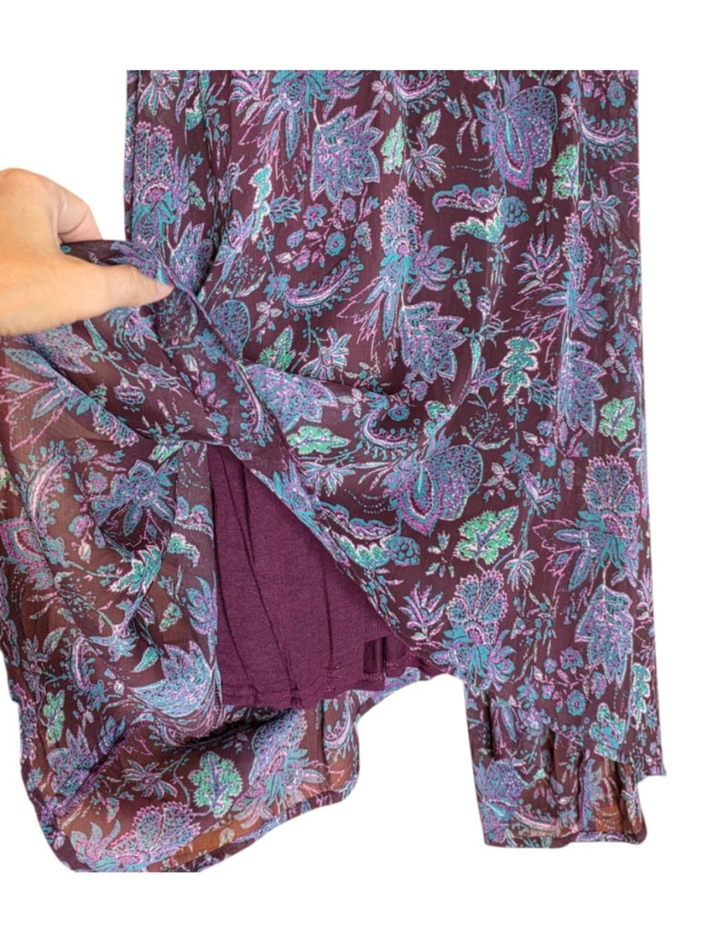 Free People Waltz Of Flowers Boho Mini Dress Tunic Purple Floral Racerback M - Picture 4 of 6